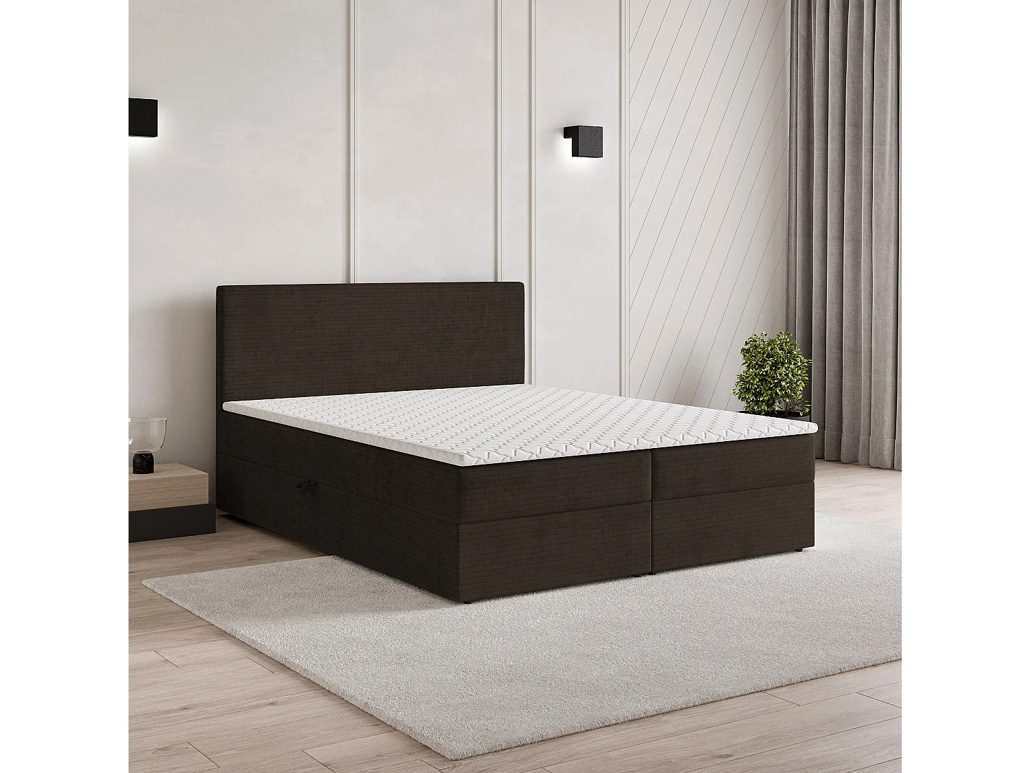 Lit continental NIRA, 160x200 cm, Tissu pelucheux, Marron