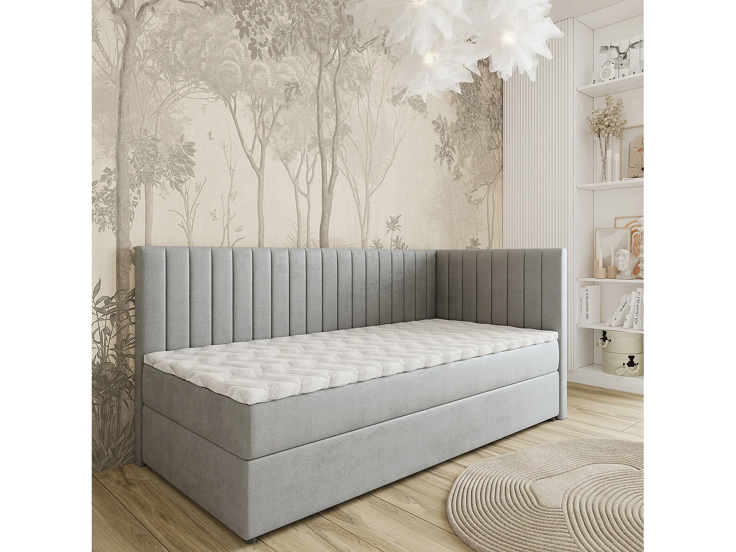 Boxspringbed ARIS 100x200 cm Set met hoofdbord, bedbodem en matras, Lichtgrijs