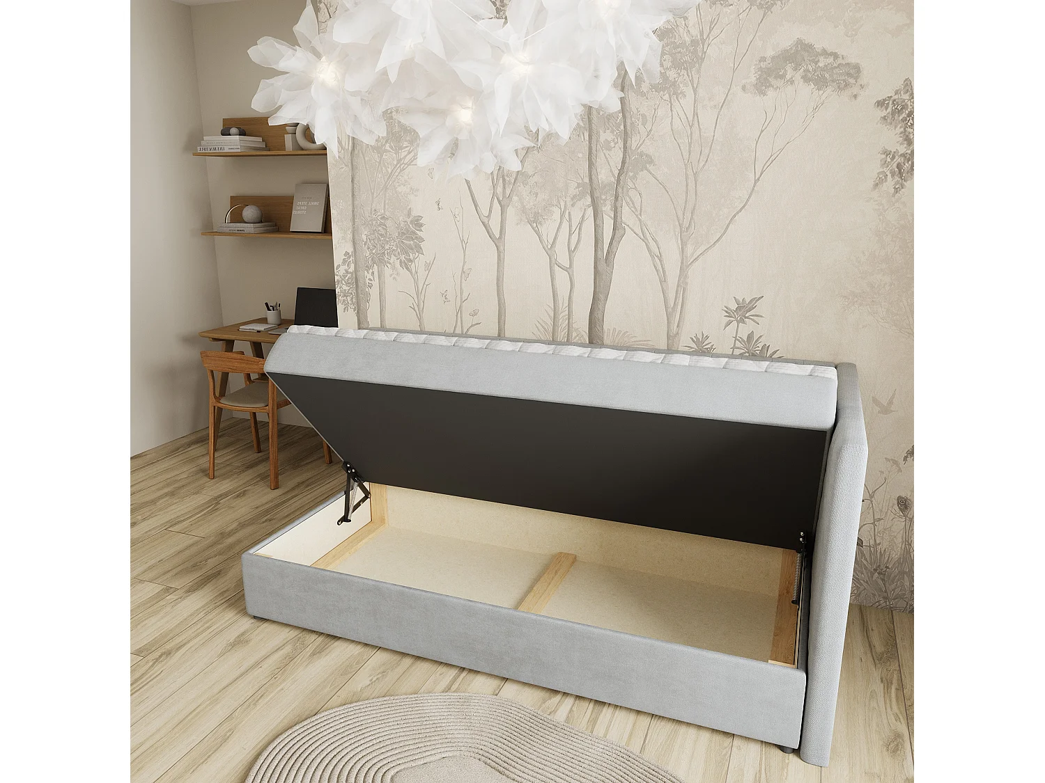 Boxspringbed ARIS 100x200 cm Set met hoofdbord, bedbodem en matras, Lichtgrijs