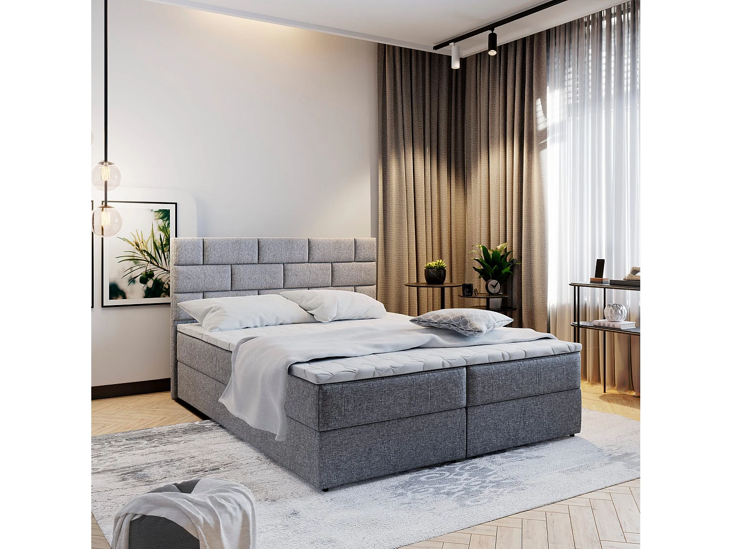 Boxspringbed KERLO 140x200 cm Set met hoofdbord, bedbodem en matras, Lichtgrijs