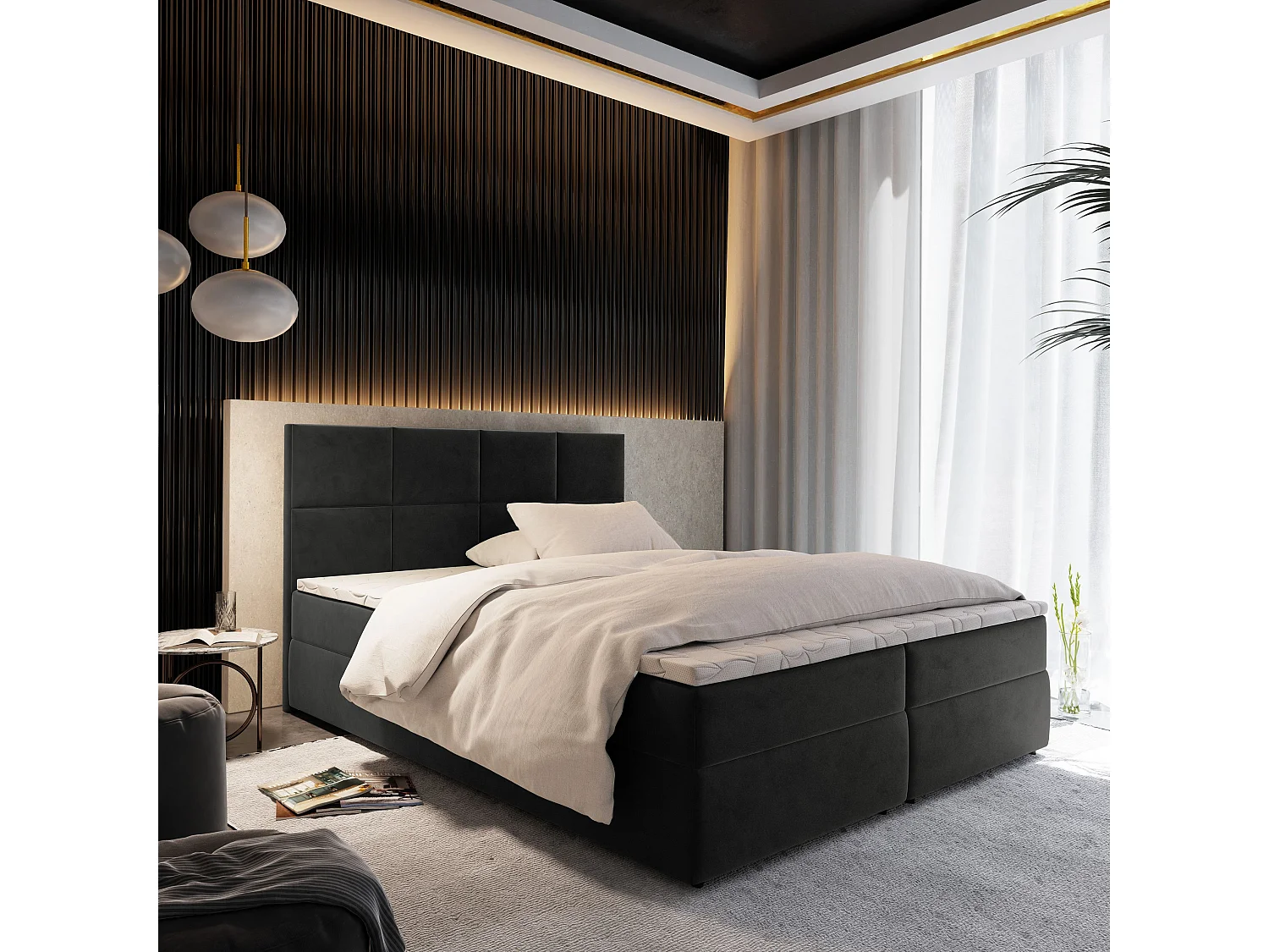 Boxspringbed LENA 180x200 cm Set met hoofdbord, bedbodem en matras, Antracietgrijs