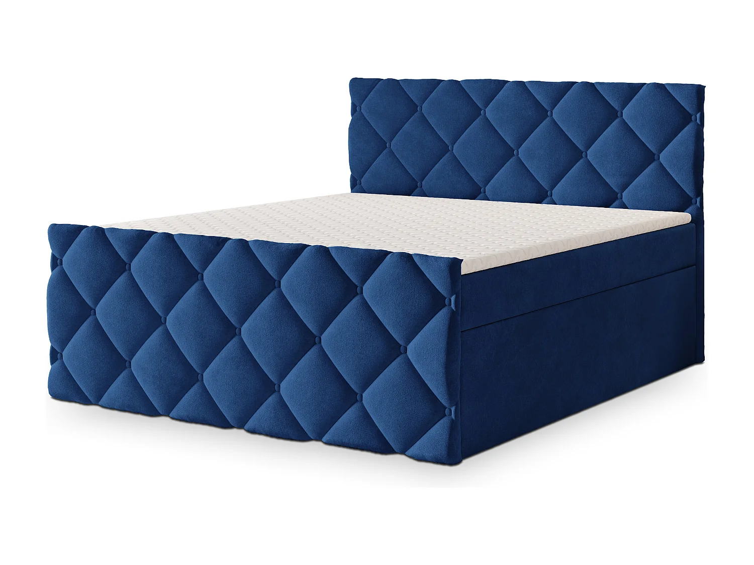 Lit continental ROVARI, 140x200 cm, Tissu pelucheux, Bleu
