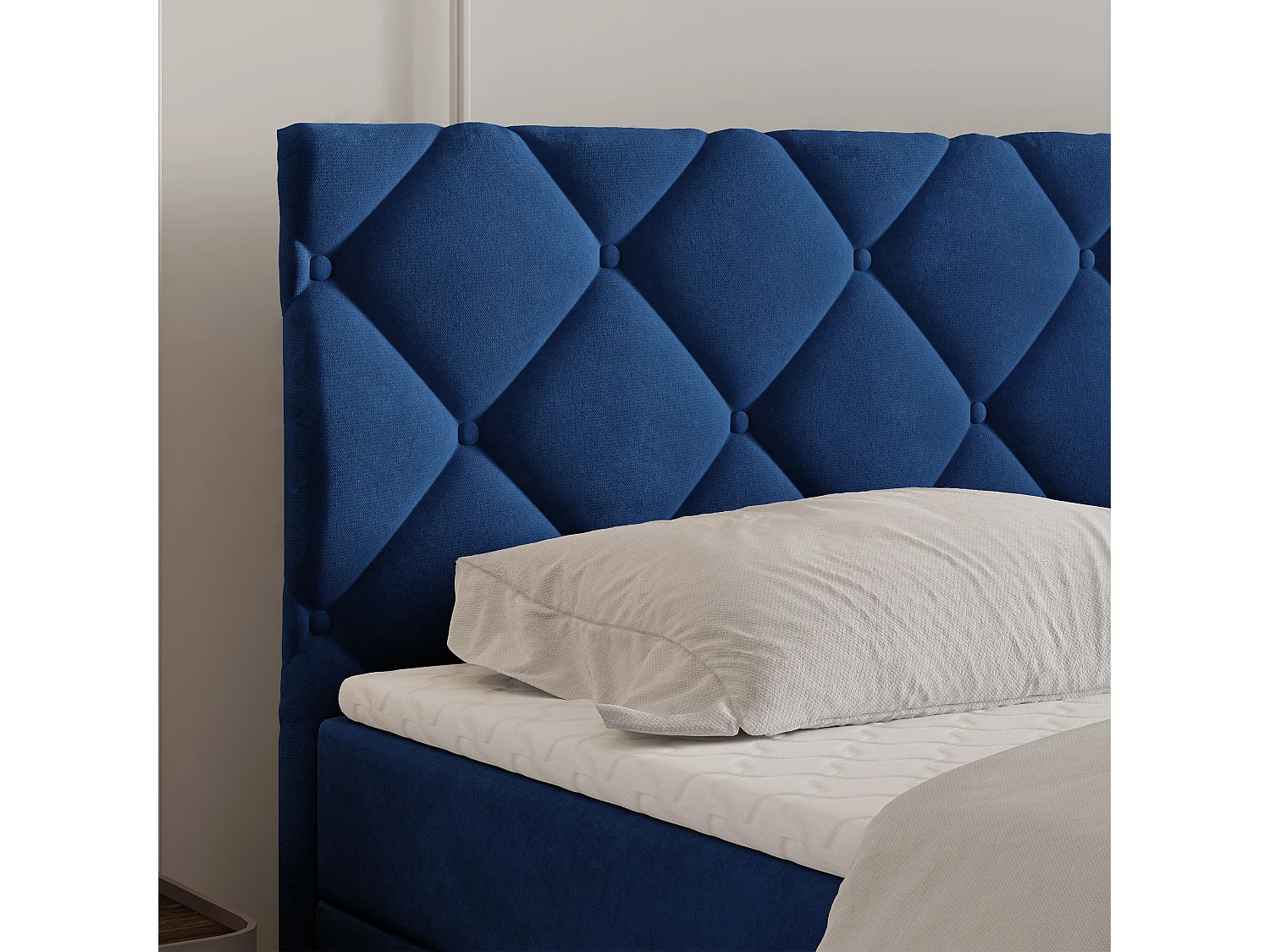 Lit continental ROVARI, 140x200 cm, Tissu pelucheux, Bleu