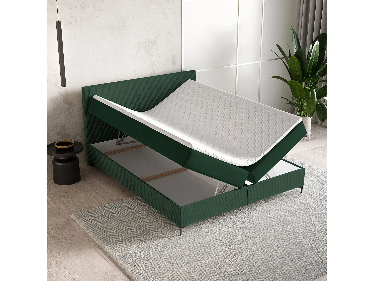 Boxspringbed TORREL 140x200 cm Set met hoofdbord, bedbodem en matras, Dennengroen