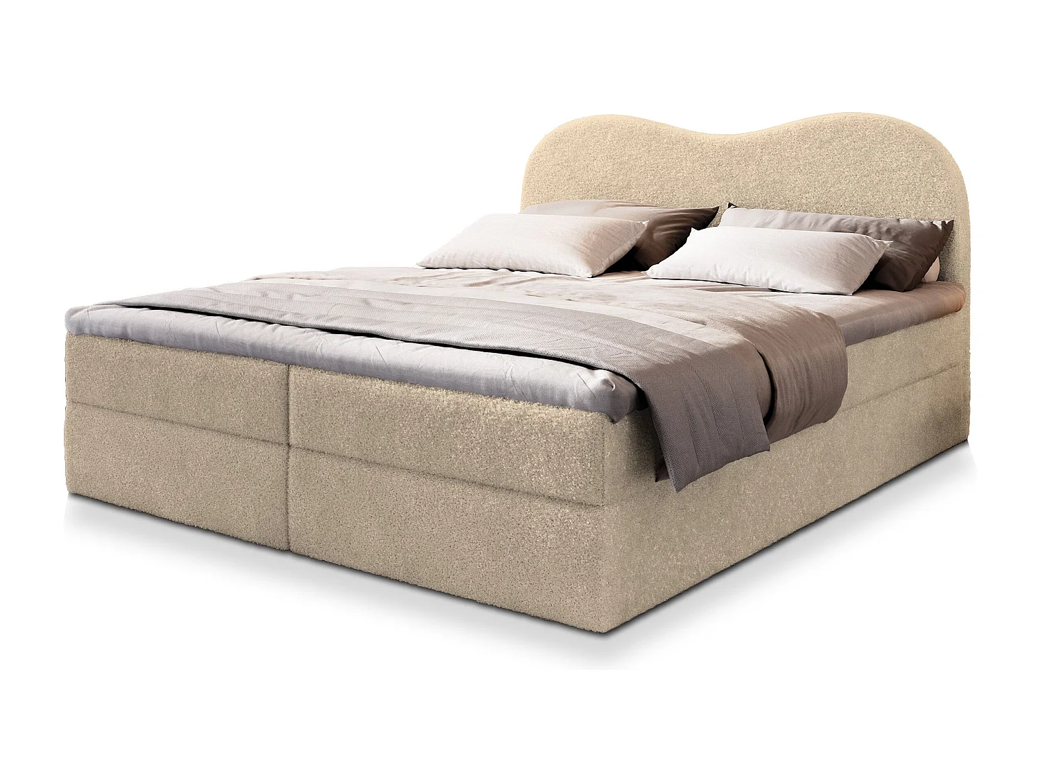 Boxspringbed FLUVIA 180x200 cm Set met hoofdbord, bedbodem en matras, Crème