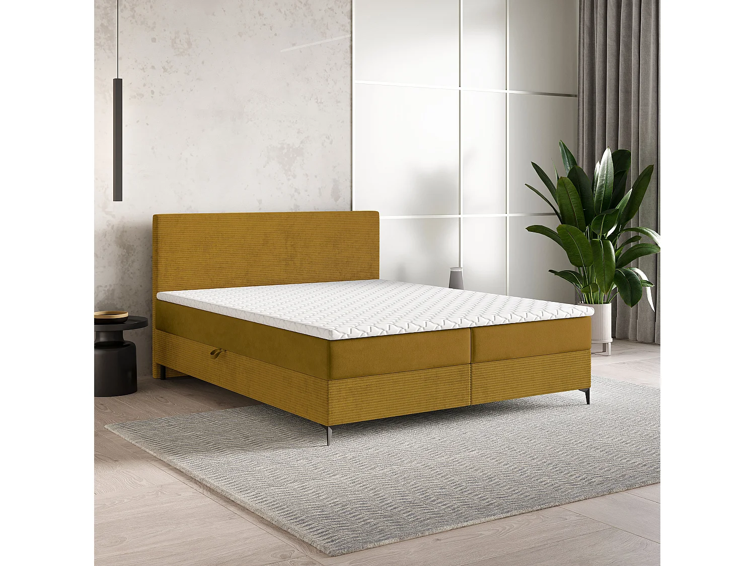 Boxspringbed TORREL 140x200 cm Set met hoofdbord, bedbodem en matras, Geel