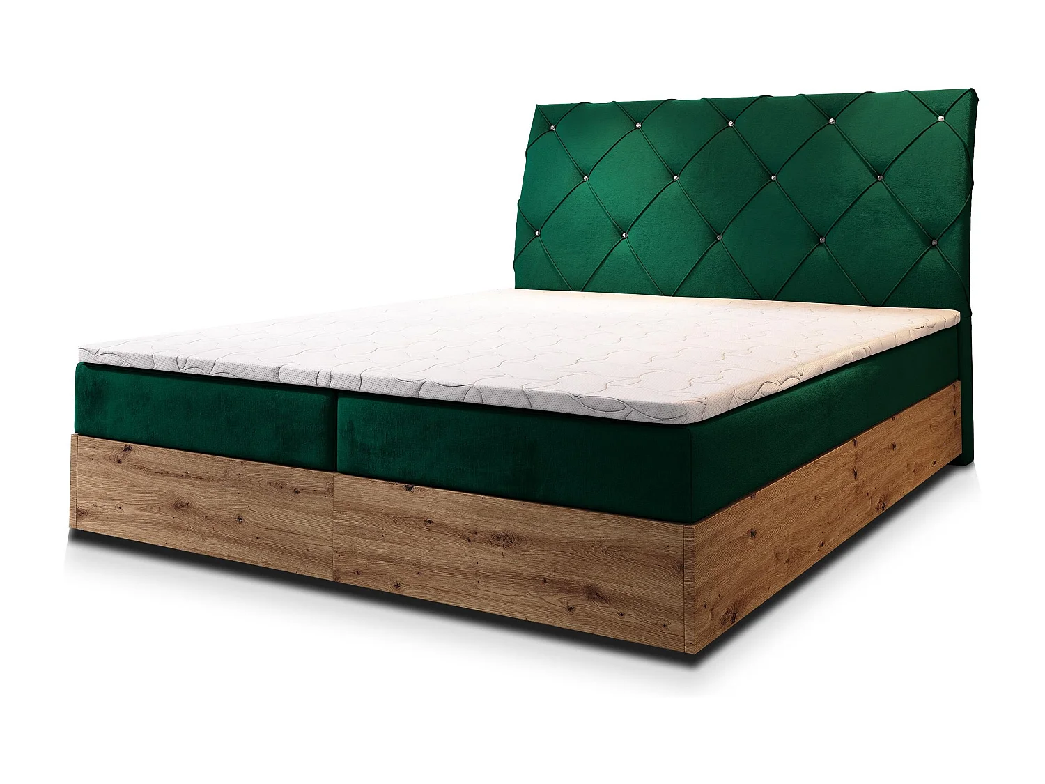 Boxspringbed VELLANO 180x200 cm Set met hoofdbord, bedbodem en matras, Dennengroen