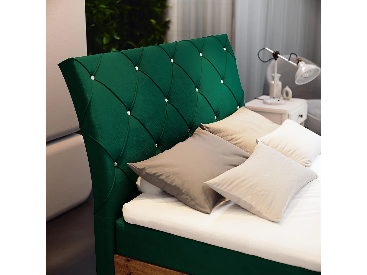 Boxspringbed VELLANO 180x200 cm Set met hoofdbord, bedbodem en matras, Dennengroen