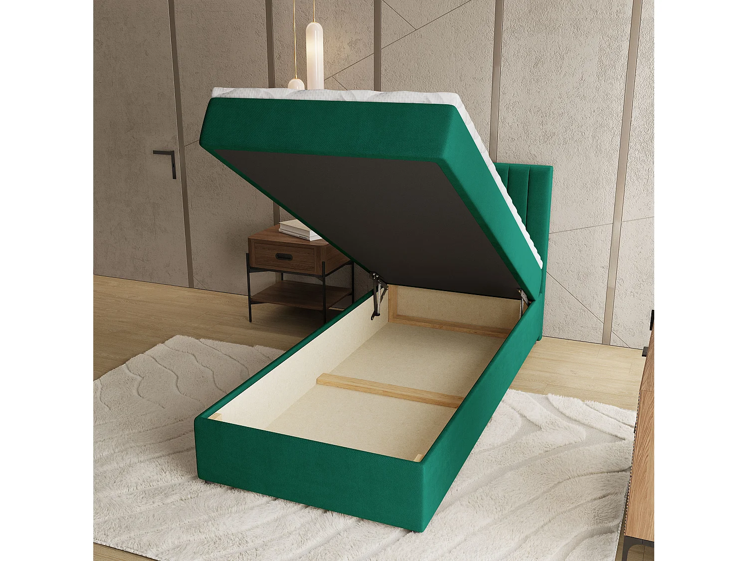 Boxspringbed BRESEL 90x200 cm Set met hoofdbord, bedbodem en matras, Dennengroen