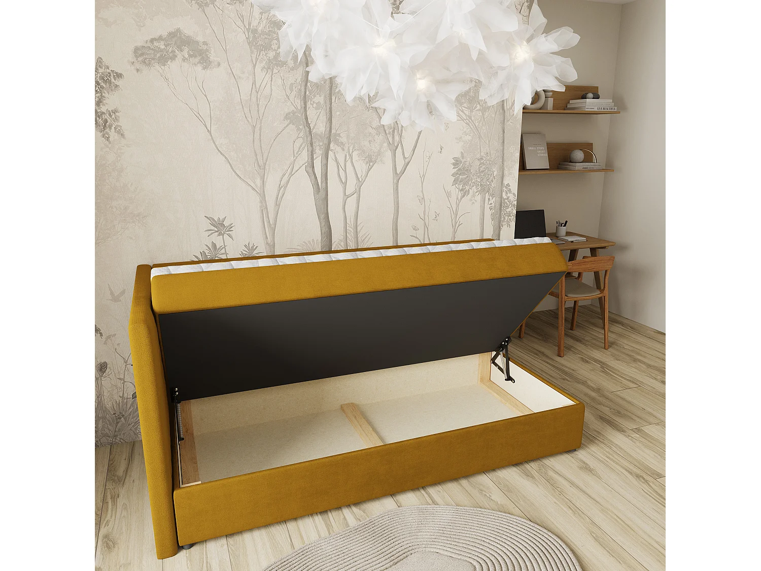 Boxspringbed ARIS 90x200 cm Set met hoofdbord, bedbodem en matras, Geel