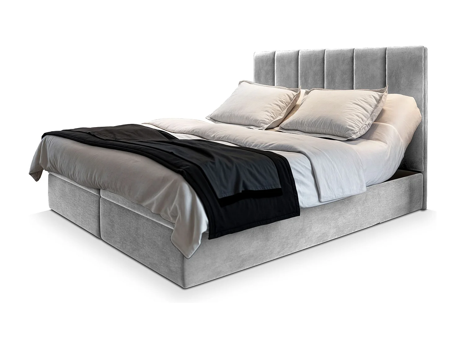 Lit continental BARINO, 160x200 cm, Tissu pelucheux, Gris clair