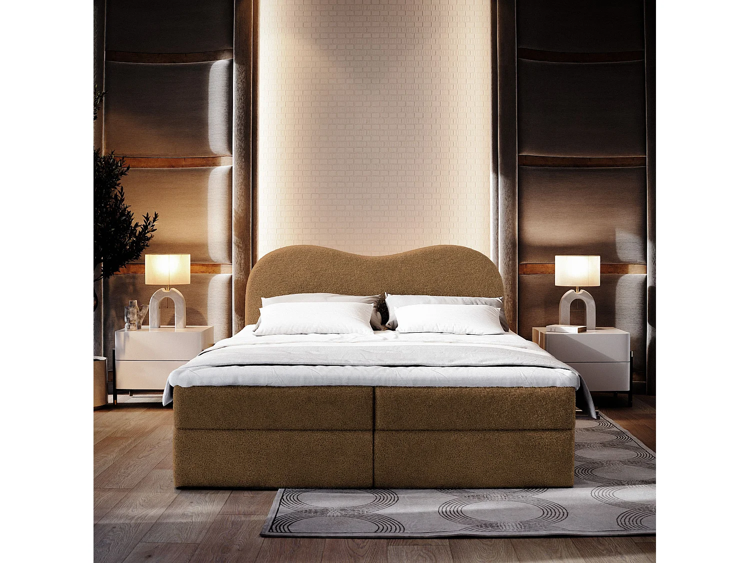 Boxspringbed FLUVIA 180x200 cm Set met hoofdbord, bedbodem en matras, Bruin