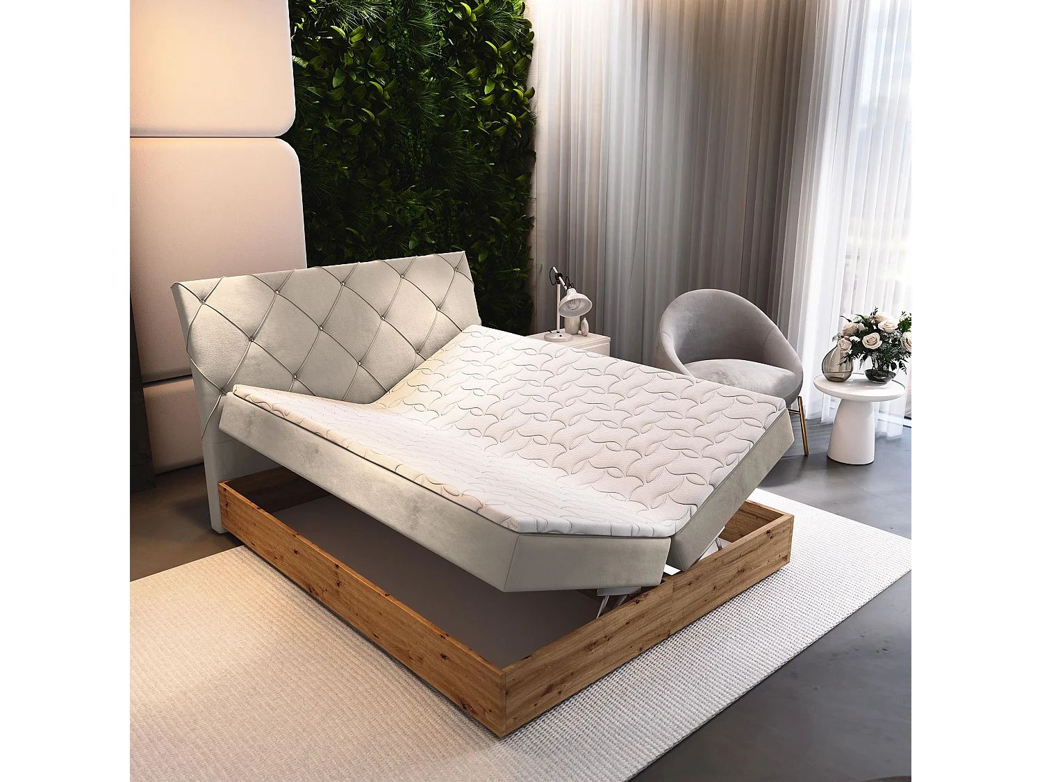 Boxspringbed VELLANO 180x200 cm Set met hoofdbord, bedbodem en matras, Beige