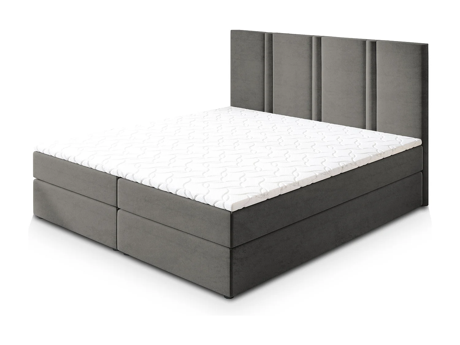 Lit continental LARIO, 180x200 cm, Tissu pelucheux, Gris