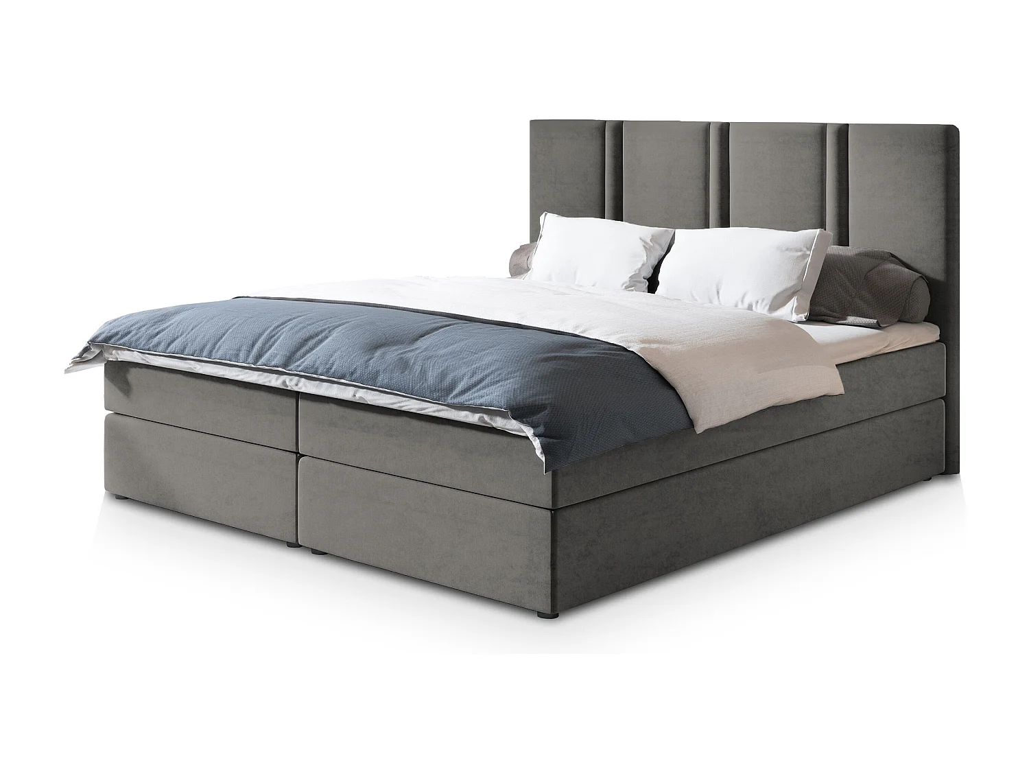 Lit continental LARIO, 180x200 cm, Tissu pelucheux, Gris