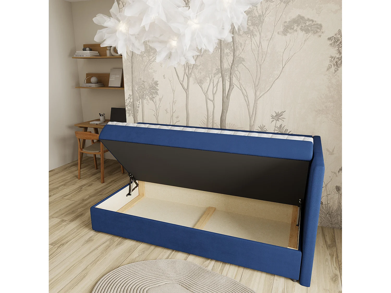 Boxspringbed ARIS 90x200 cm Set met hoofdbord, bedbodem en matras, Blauw