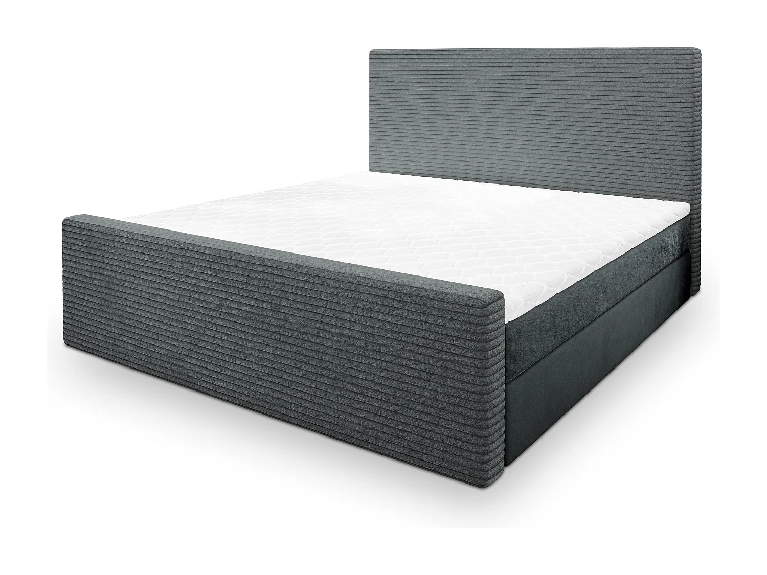 Lit continental ALORIA, 180x200 cm, Tissu pelucheux, Gris