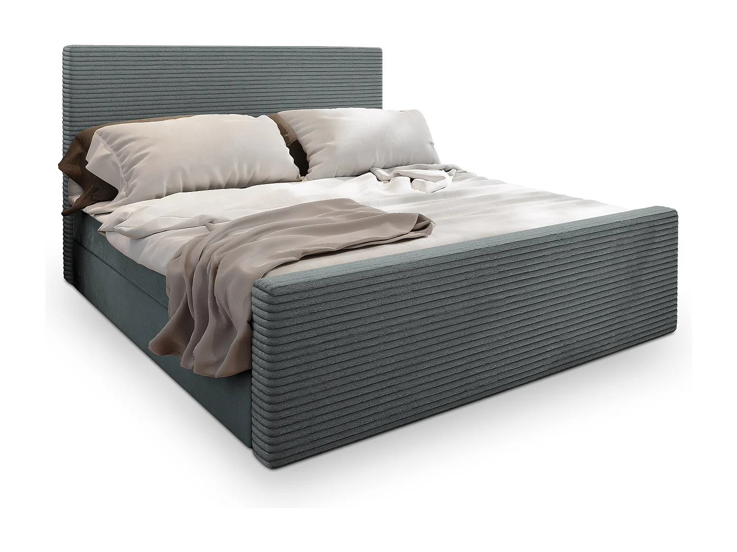 Lit continental ALORIA, 180x200 cm, Tissu pelucheux, Gris