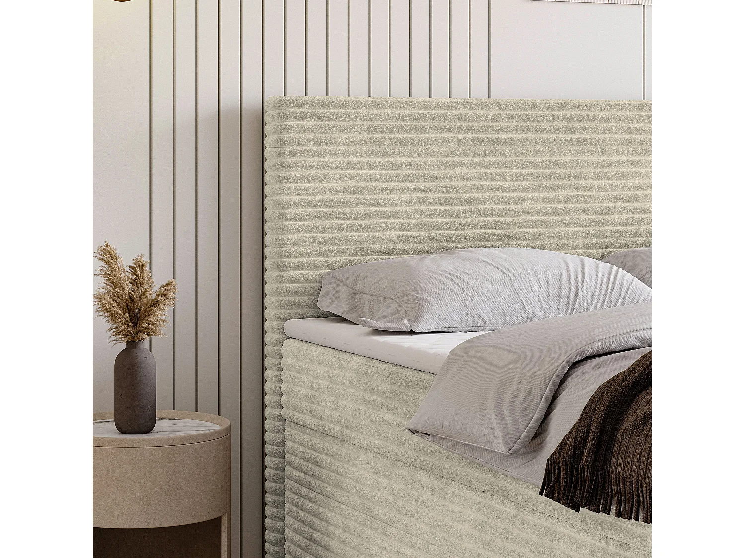 Boxspringbed NOLEN 140x200 cm Set met hoofdbord, bedbodem en matras, Crème