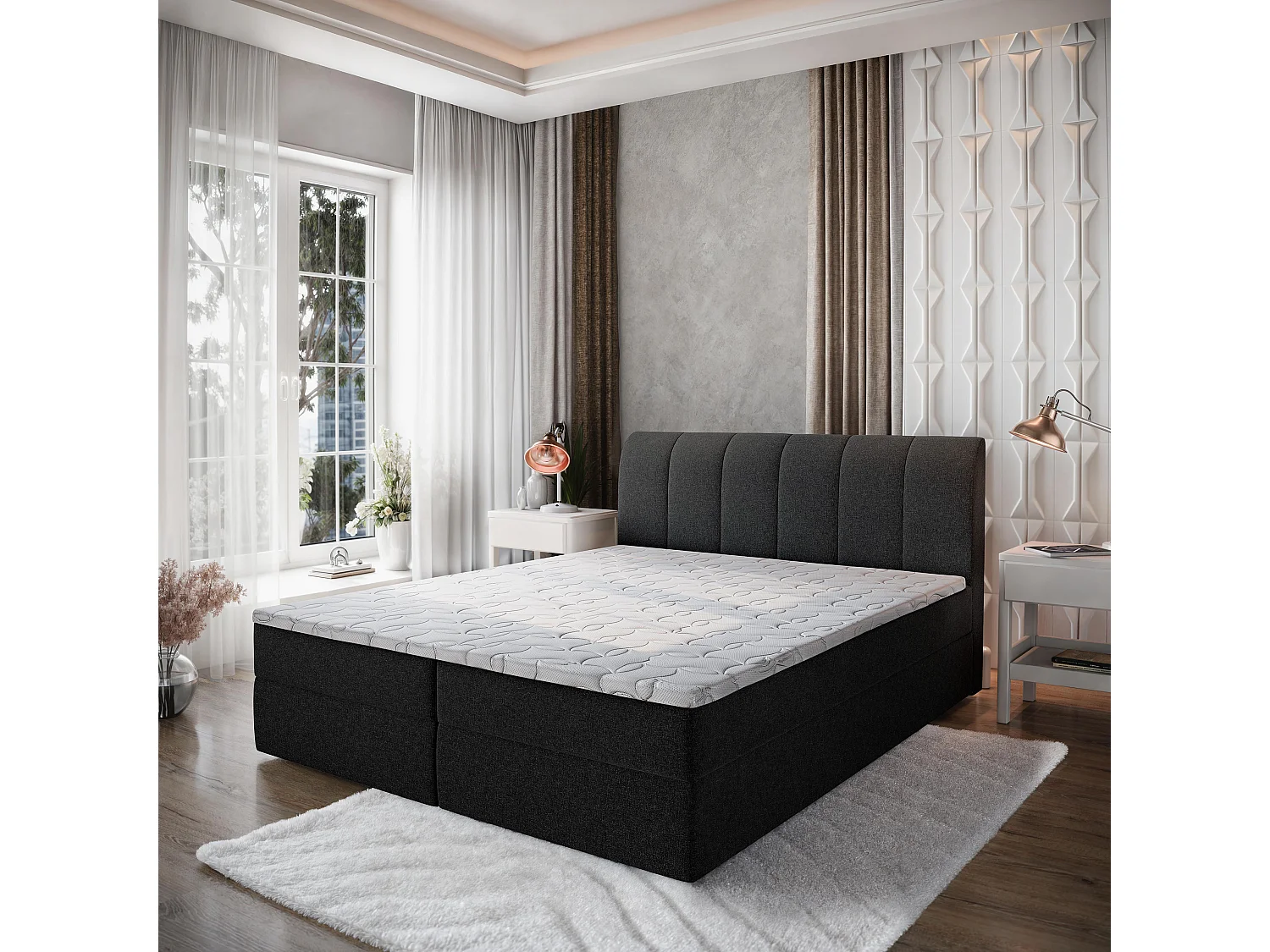 Boxspringbed CEVANO 180x200 cm Set met hoofdbord, bedbodem en matras, Zwart