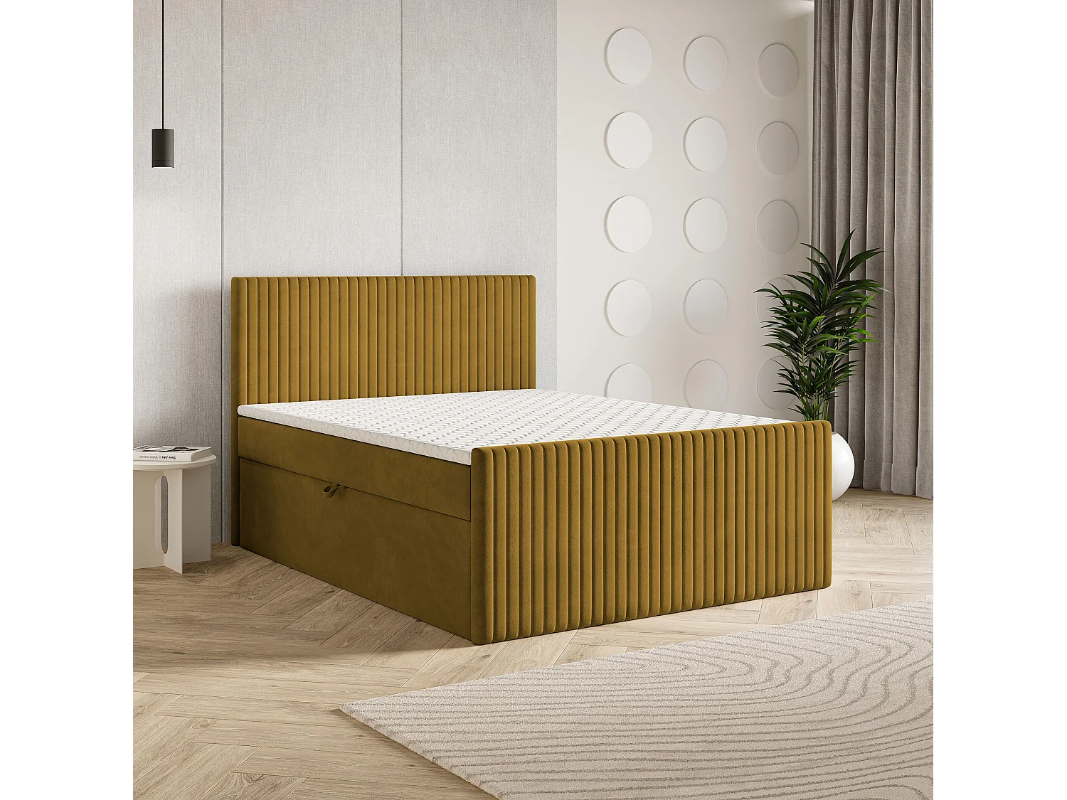 Lit continental TERVAN, 180x200 cm, Tissu pelucheux, Jaune
