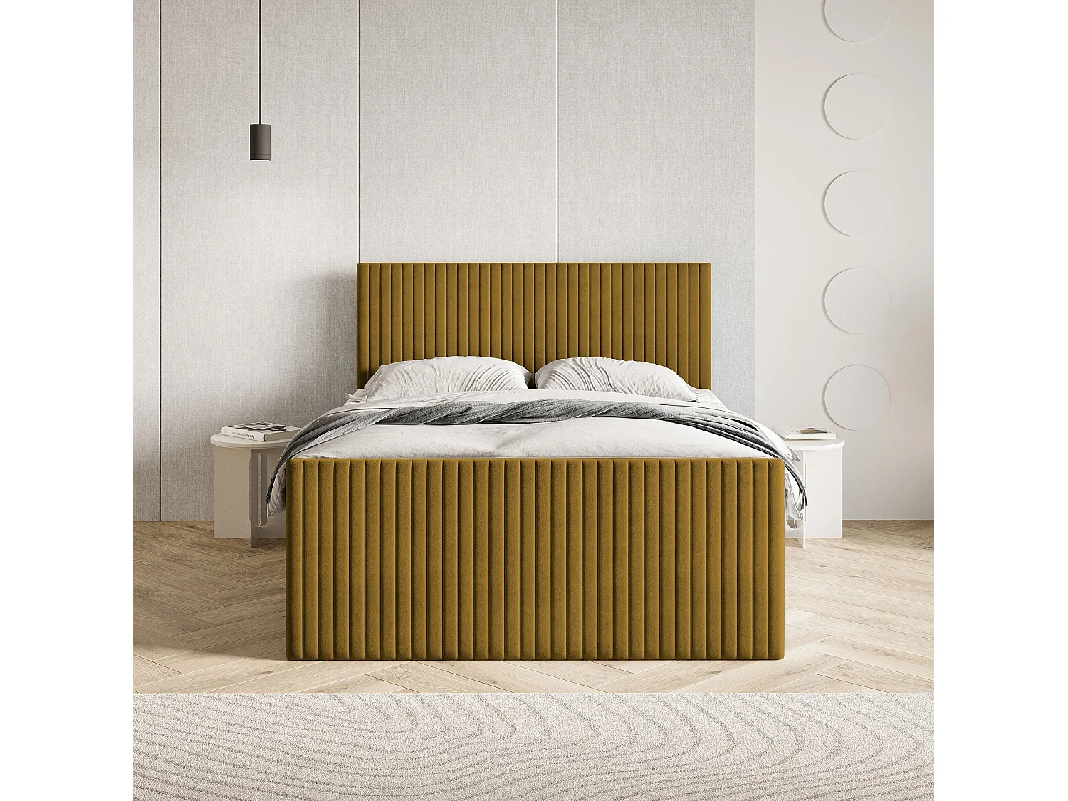 Lit continental TERVAN, 180x200 cm, Tissu pelucheux, Jaune