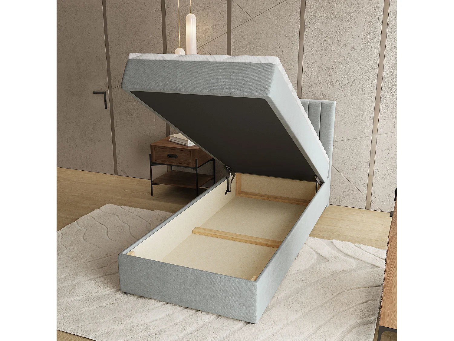 Boxspringbed BRESEL 90x200 cm Set met hoofdbord, bedbodem en matras, Lichtgrijs