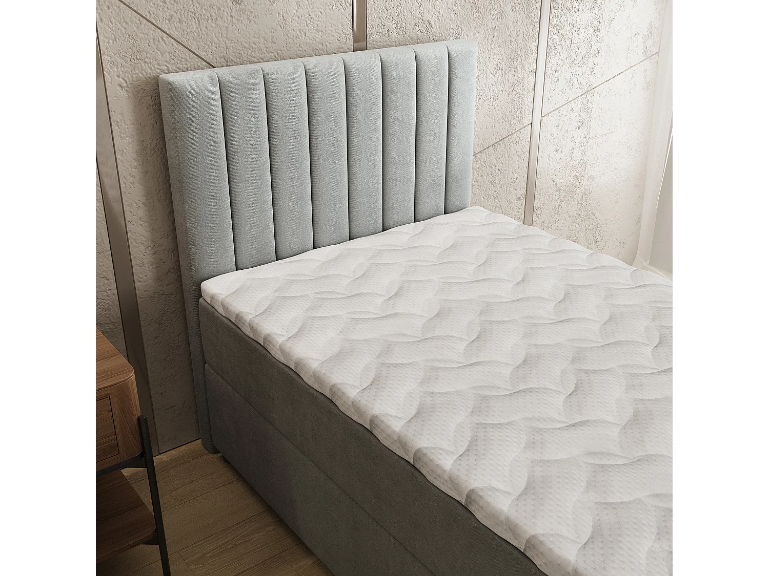 Boxspringbed BRESEL 90x200 cm Set met hoofdbord, bedbodem en matras, Lichtgrijs