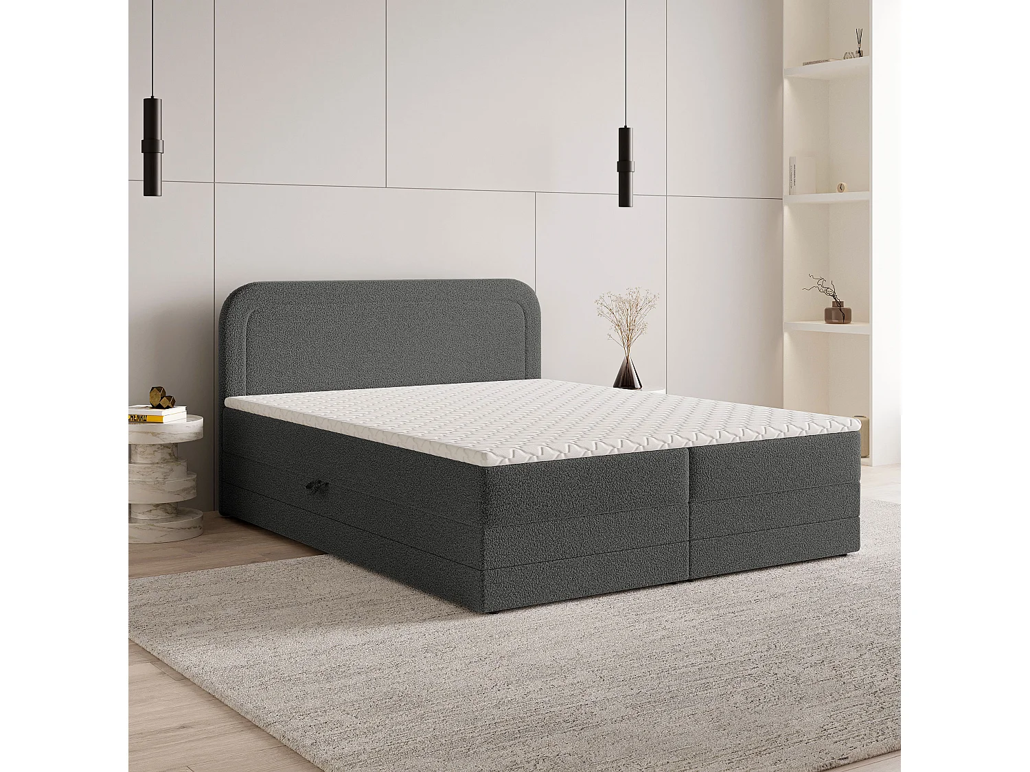 Boxspringbed ARMEL 160x200 cm Set met hoofdbord, bedbodem en matras, Grijs