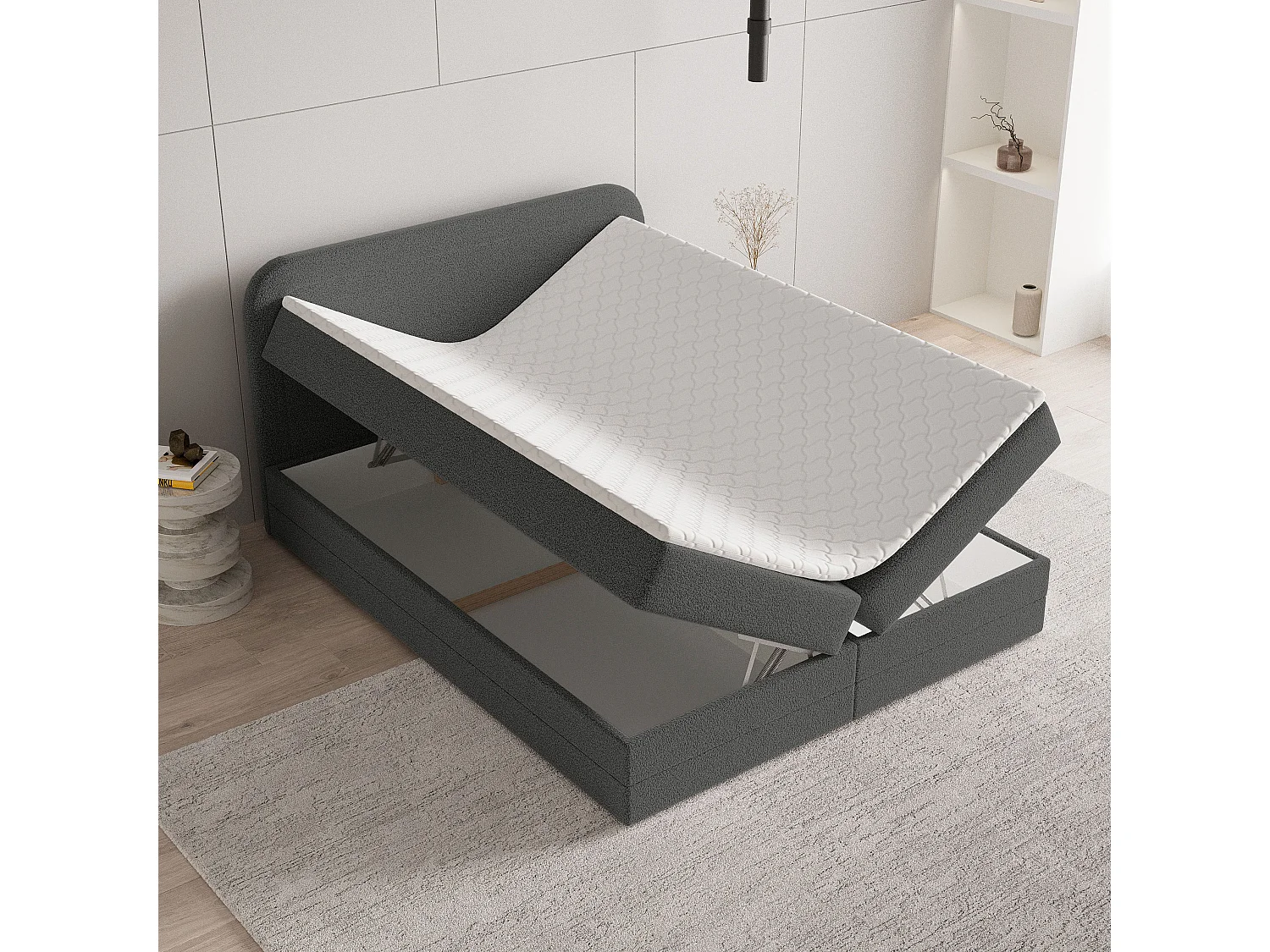 Boxspringbed ARMEL 160x200 cm Set met hoofdbord, bedbodem en matras, Grijs