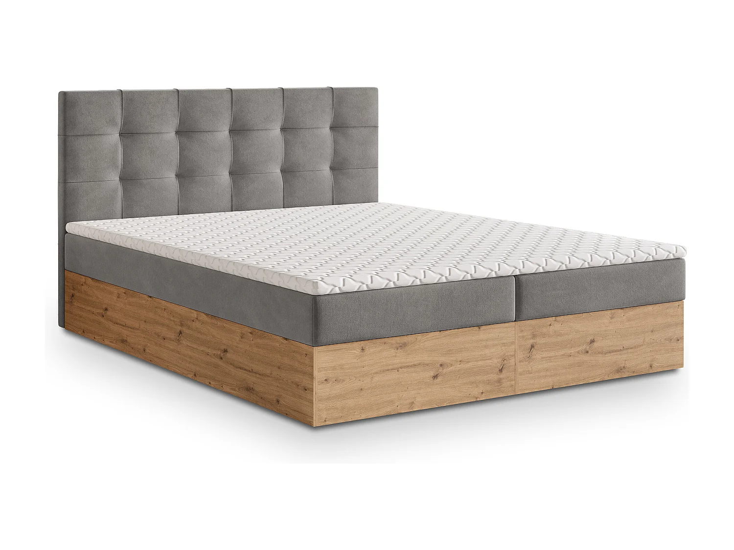 Lit continental MOLVEN, 180x200 cm, Tissu tressé, Gris