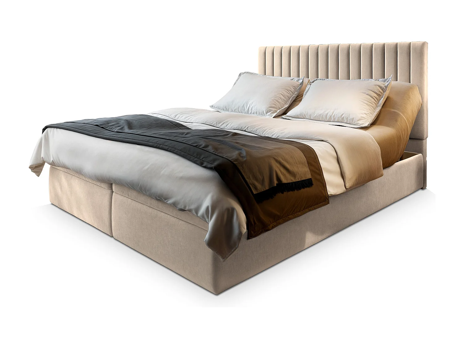 Lit continental MURLO, 180x200 cm, Tissu pelucheux, Beige