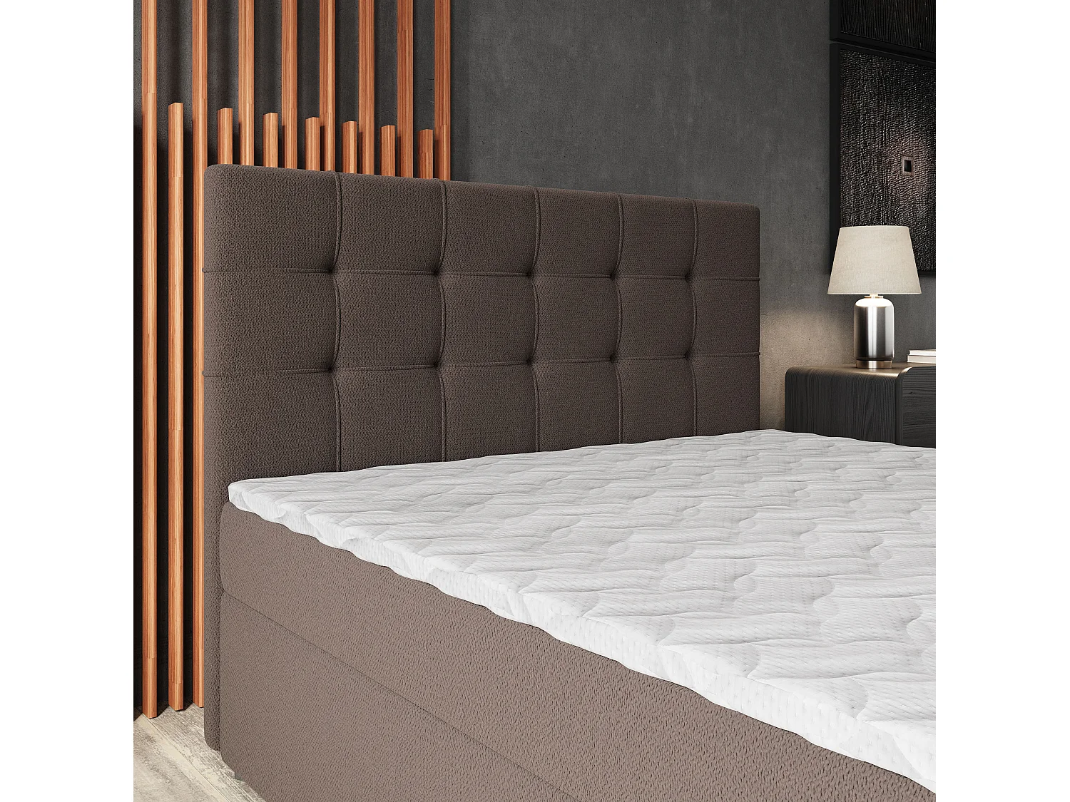 Lit continental PALMA, 160x200 cm, Tissu tressé, Marron