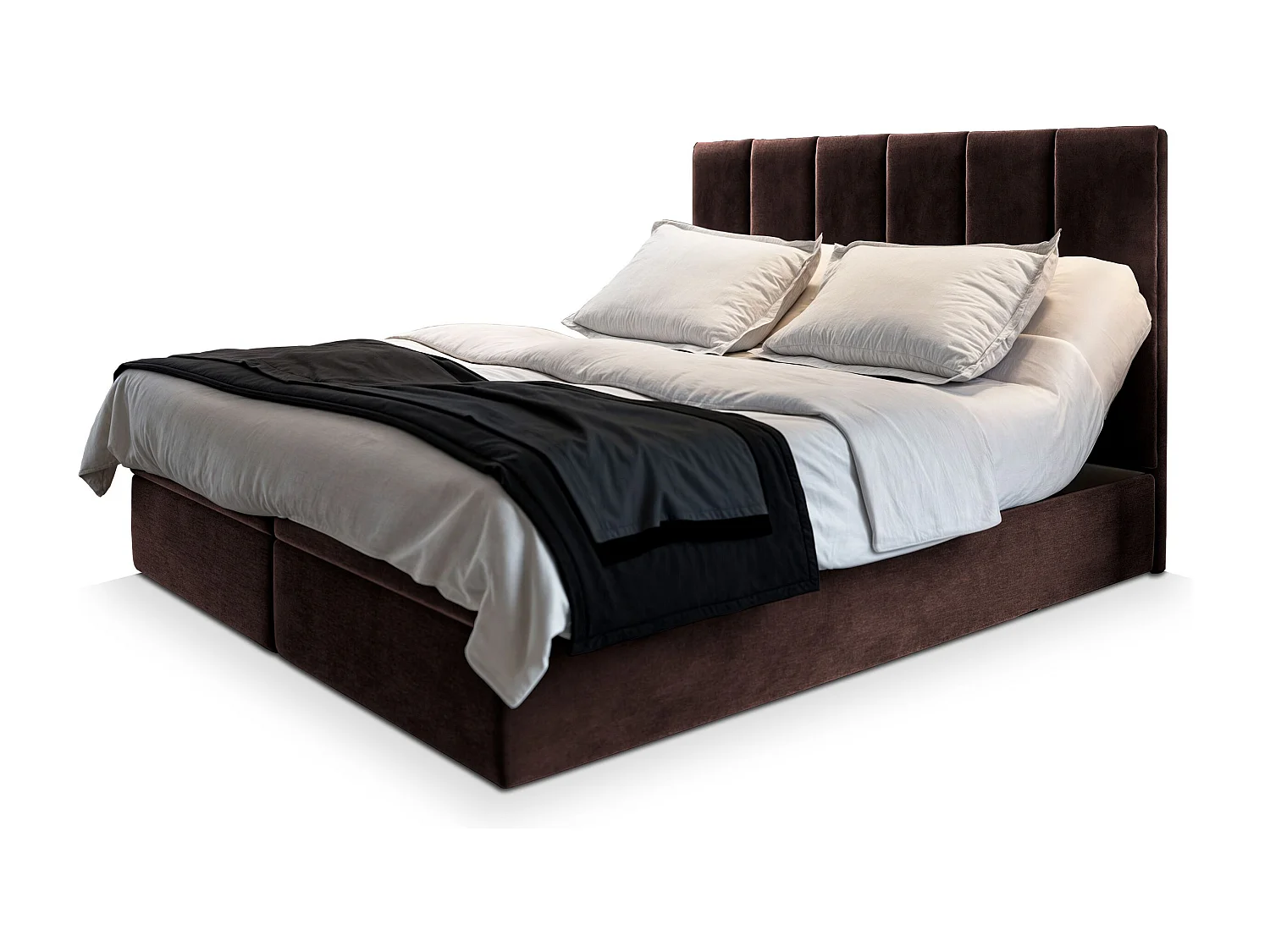Lit continental BARINO, 180x200 cm, Tissu pelucheux, Marron