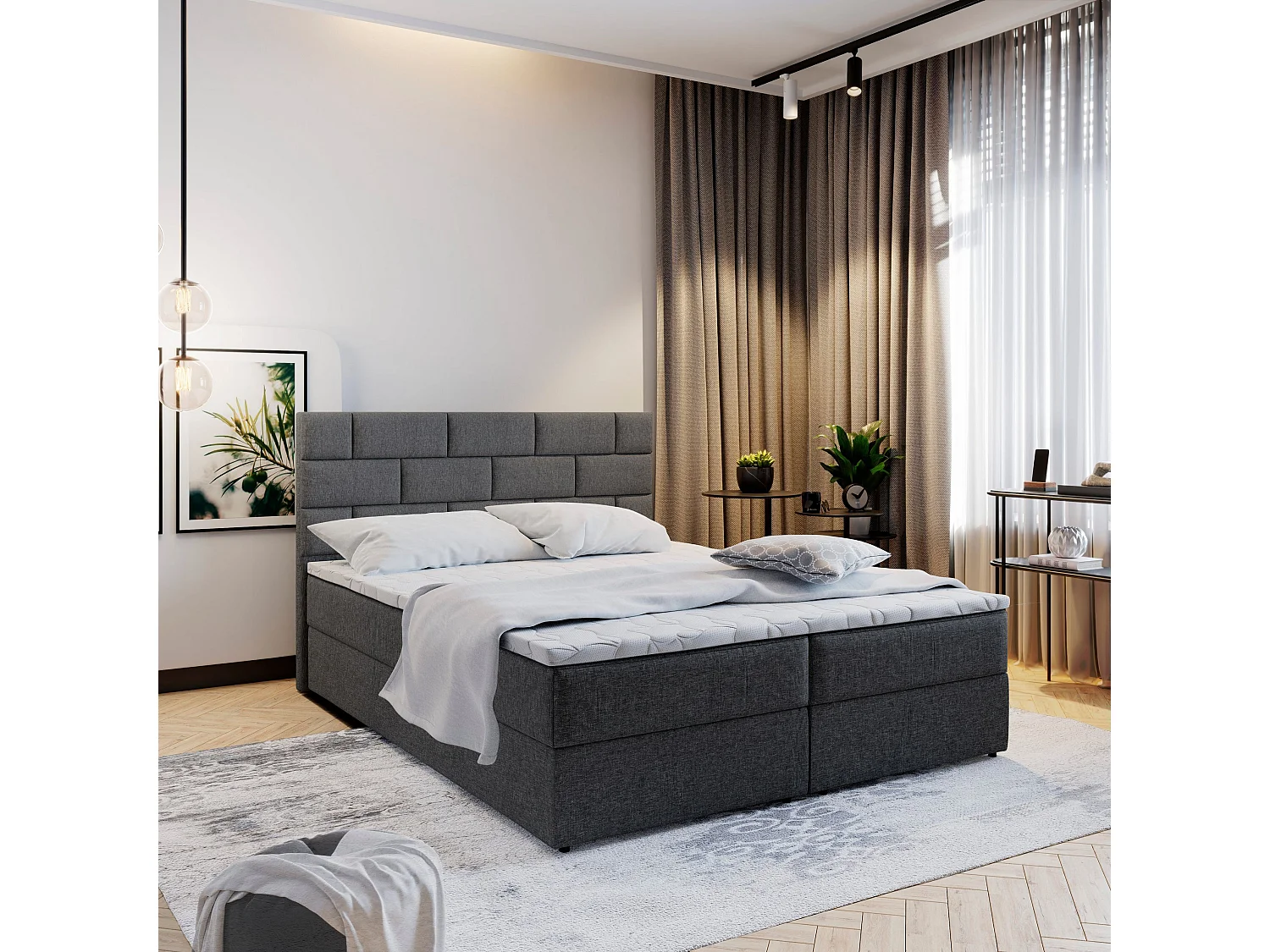 Boxspringbed KERLO 140x200 cm Set met hoofdbord, bedbodem en matras, Grijs