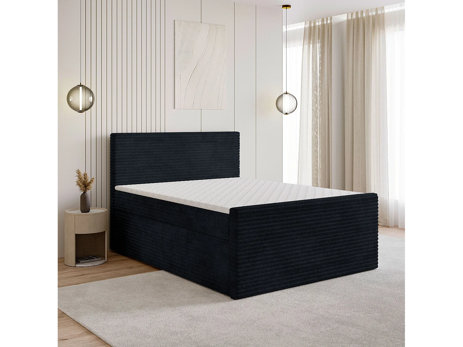 Boxspringbed NOLEN 160x200 cm Set met hoofdbord, bedbodem en matras, Zwart