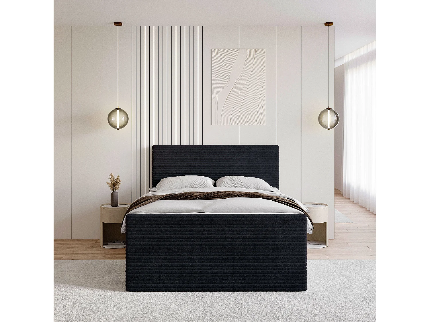 Boxspringbed NOLEN 160x200 cm Set met hoofdbord, bedbodem en matras, Zwart