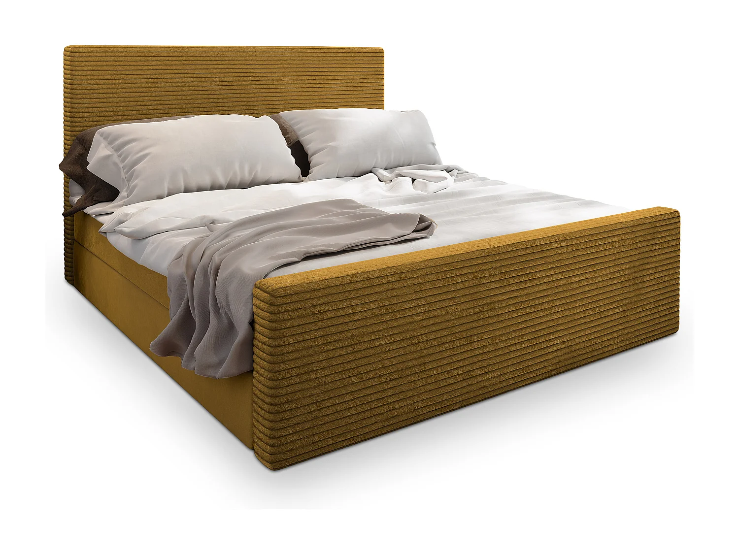 Lit continental ALORIA, 180x200 cm, Tissu pelucheux, Jaune