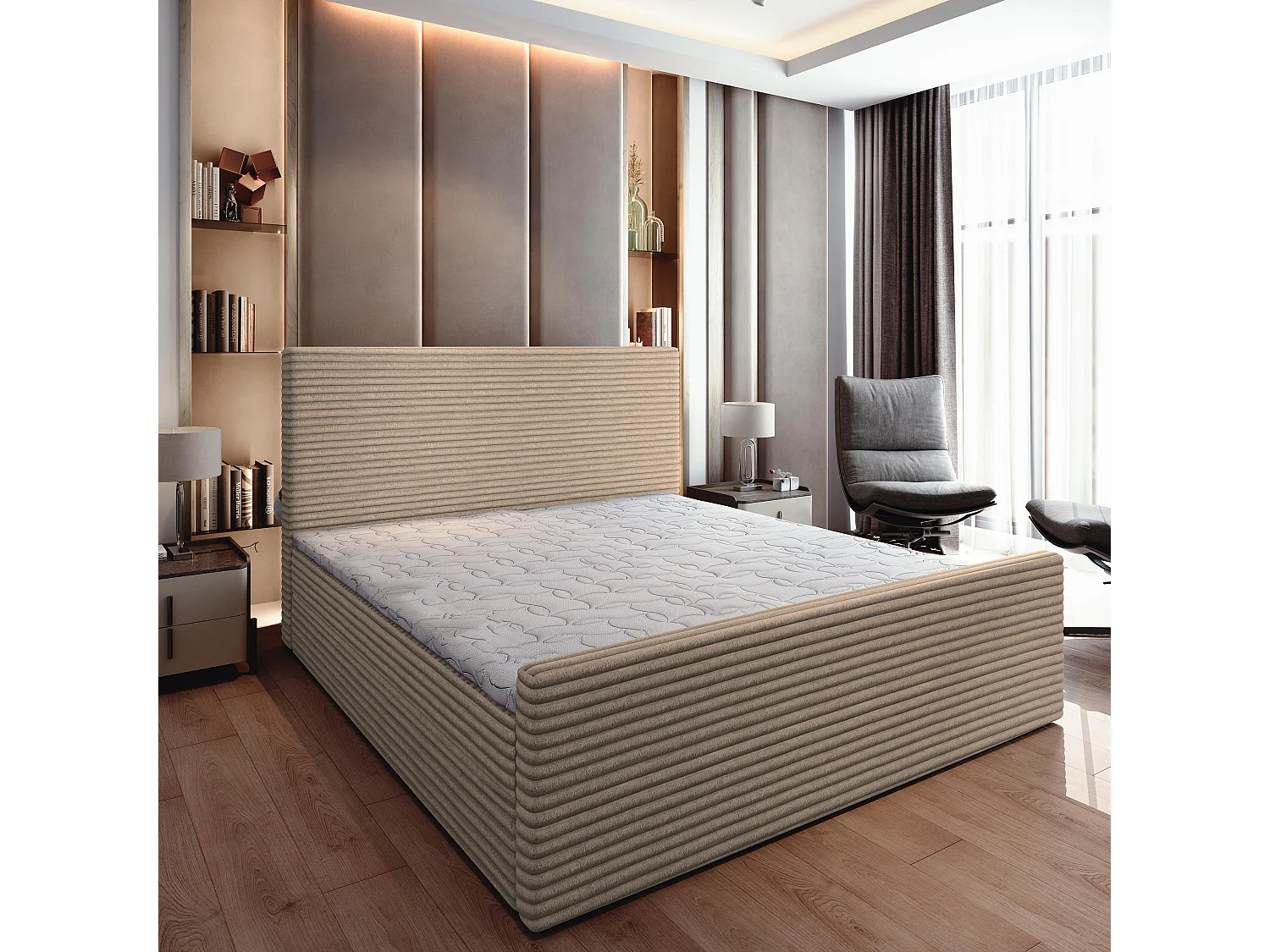 Boxspringbed BRENTO 180x200 cm Set met hoofdbord, bedbodem en matras, Beige