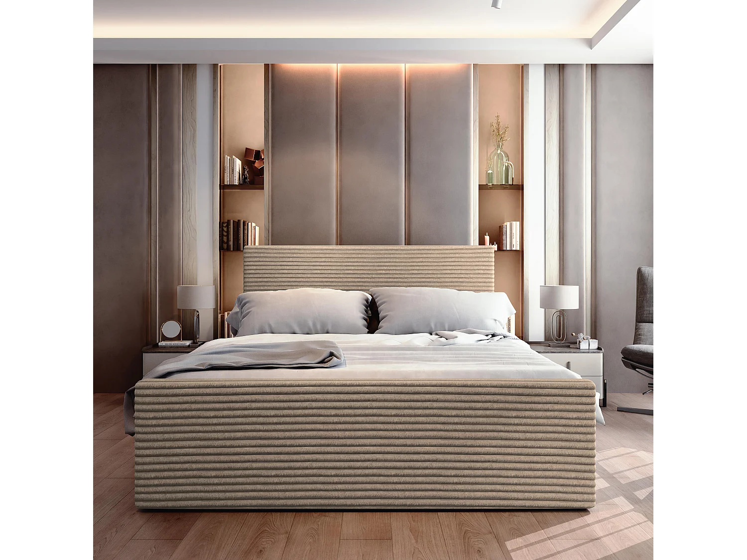 Boxspringbed BRENTO 180x200 cm Set met hoofdbord, bedbodem en matras, Beige