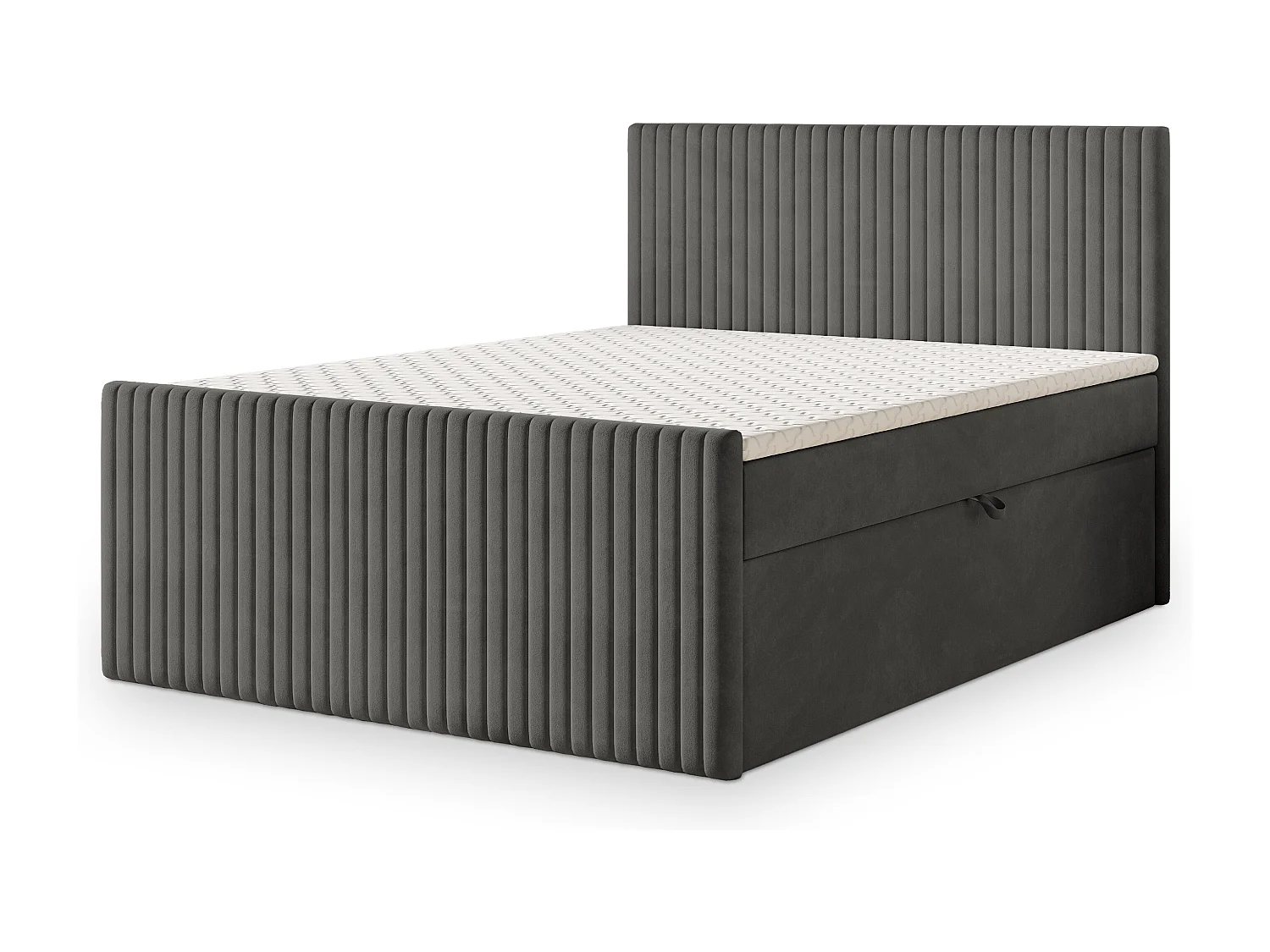 Lit continental TERVAN, 160x200 cm, Tissu pelucheux, Gris