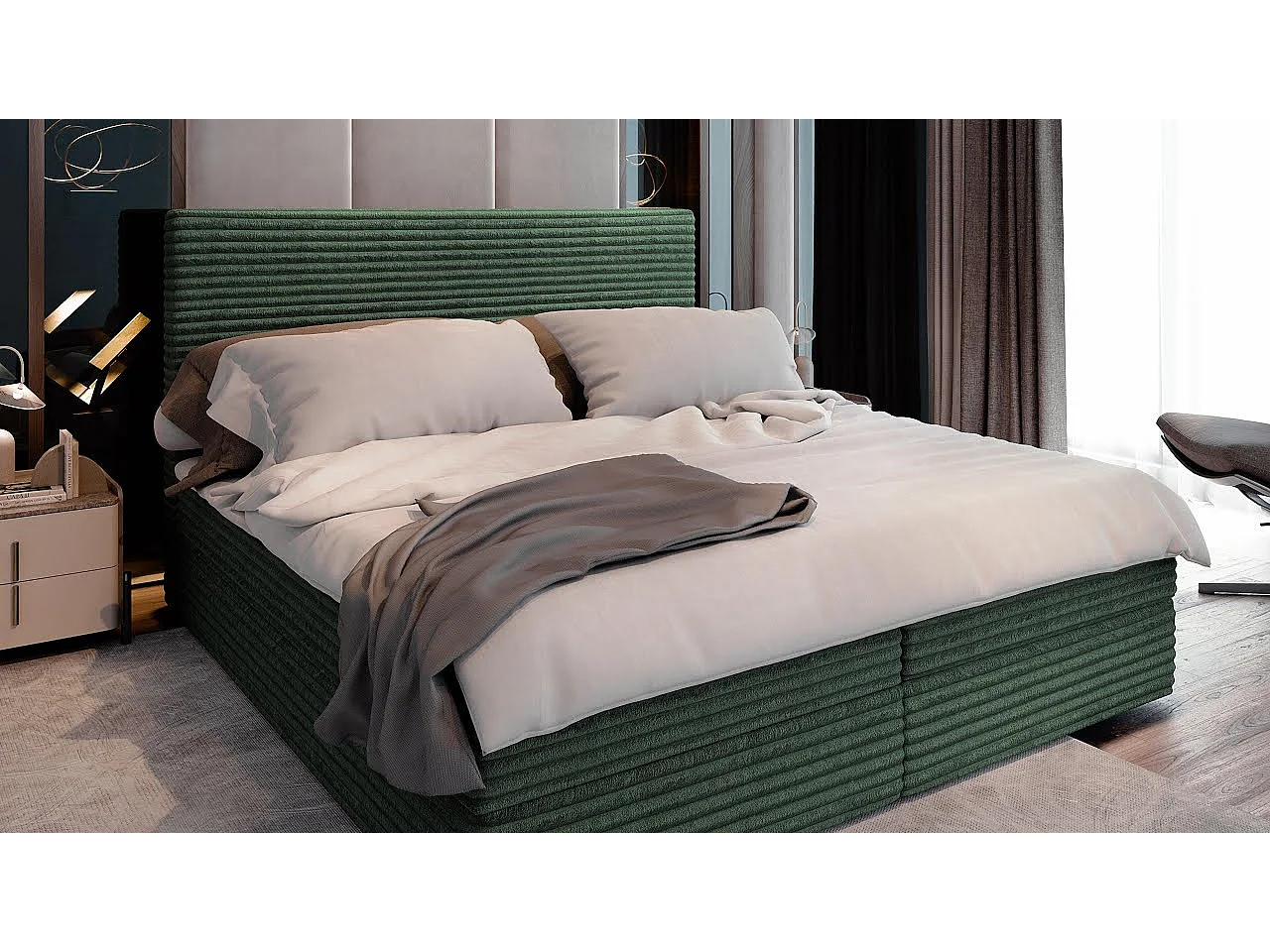 Lit continental PISA, 180x200 cm, Tissu en velours côtelé, Marron