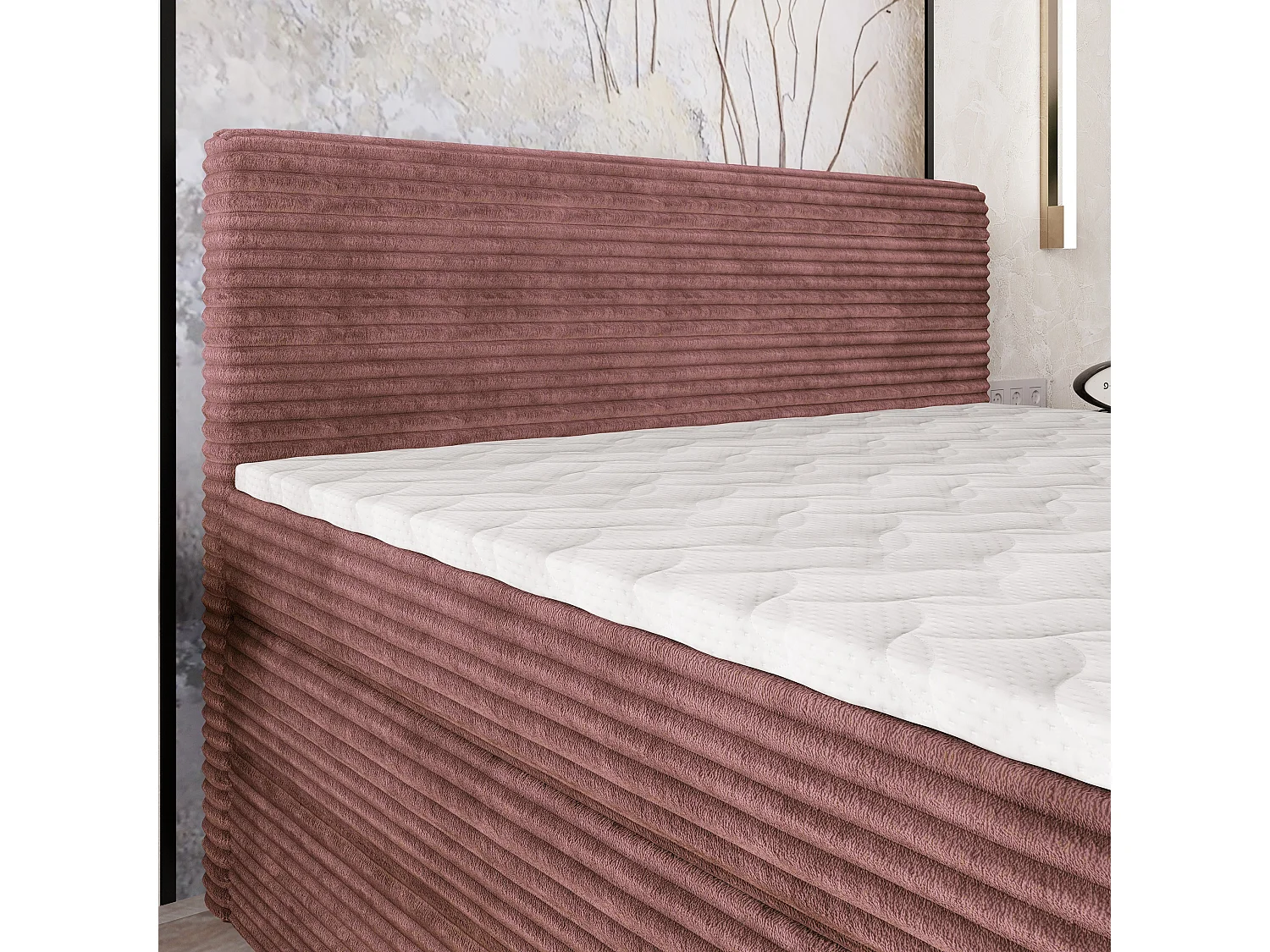 Boxspringbed LUNERA 160x200 cm Set met hoofdbord, bedbodem en matras, Poederroze