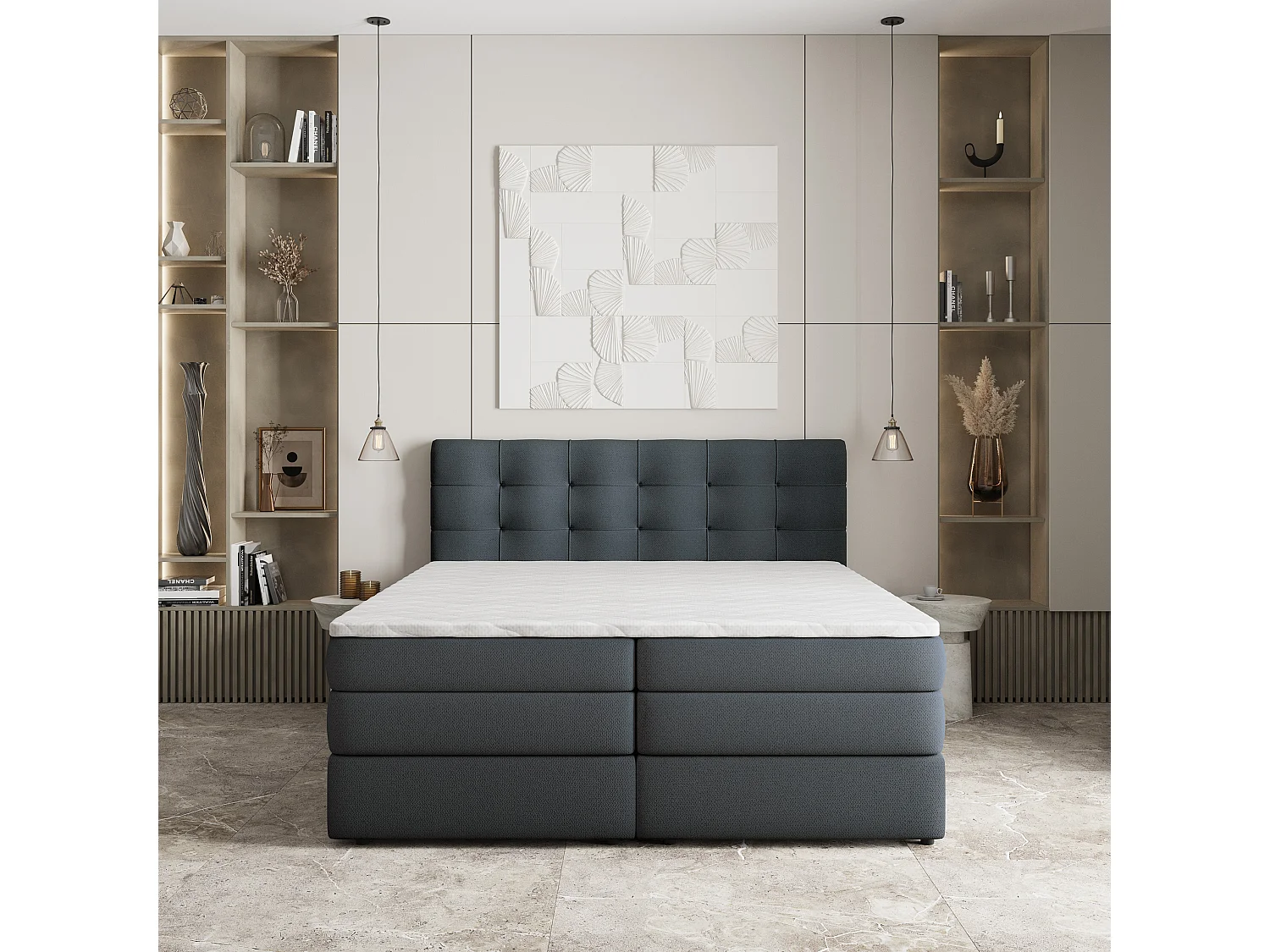 Boxspringbed AREZI 180x200 cm Set met hoofdbord, bedbodem en matras, Antracietgrijs