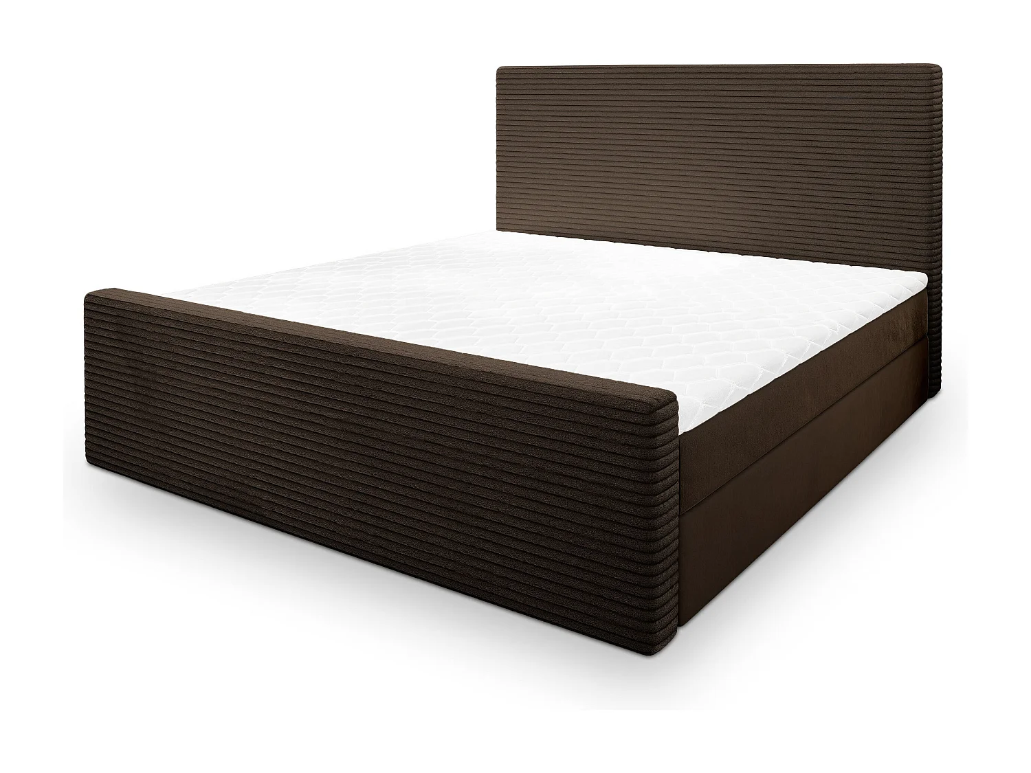 Lit continental ALORIA, 160x200 cm, Tissu pelucheux, Marron