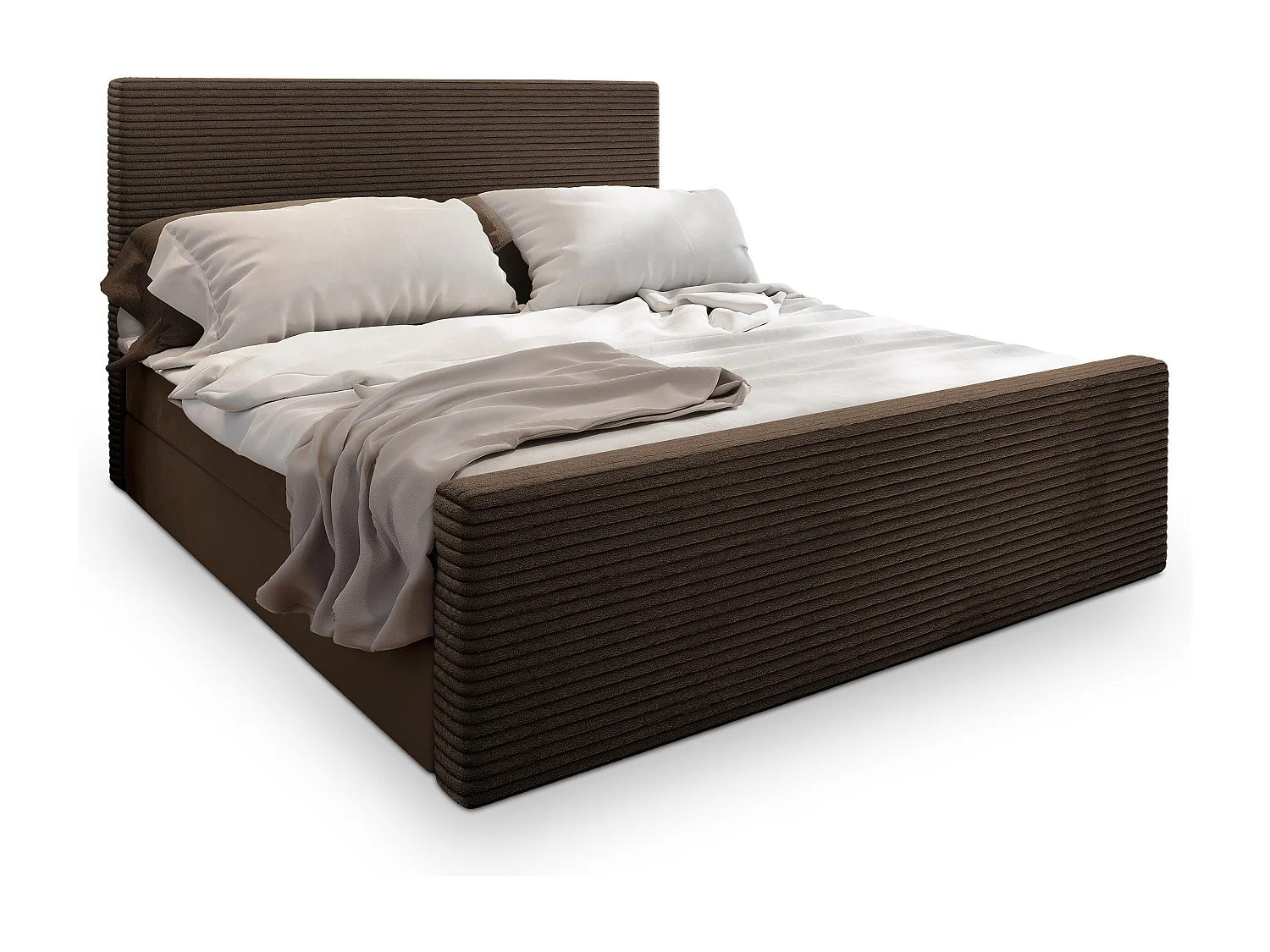 Lit continental ALORIA, 160x200 cm, Tissu pelucheux, Marron