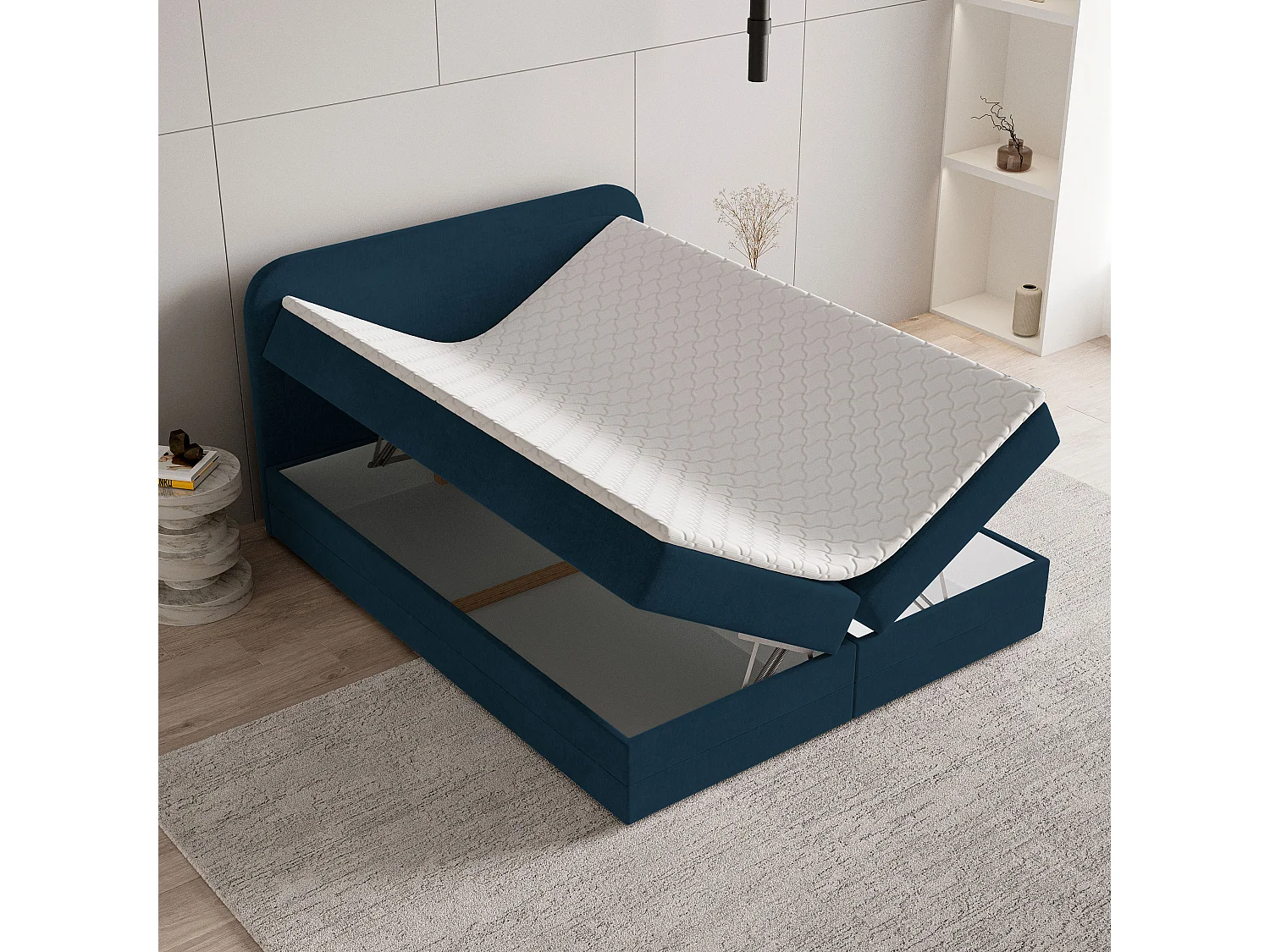 Boxspringbed ARMEL 180x200 cm Set met hoofdbord, bedbodem en matras, Blauw