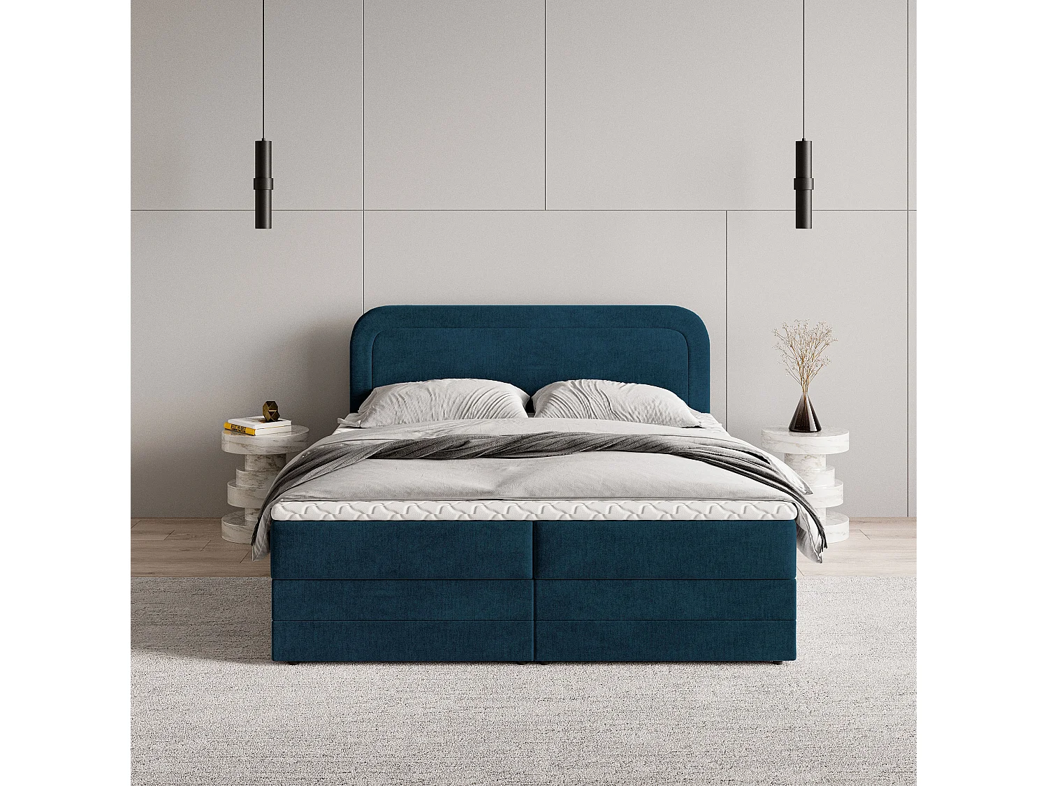 Boxspringbed ARMEL 180x200 cm Set met hoofdbord, bedbodem en matras, Blauw