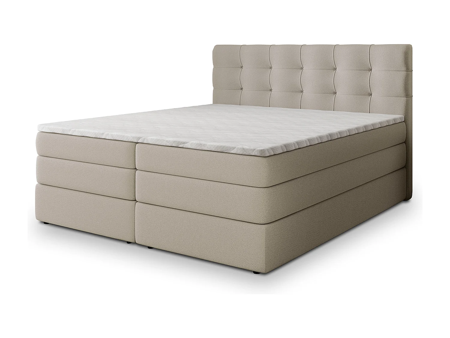 Lit continental AREZI, 160x200 cm, Tissu tressé, Beige