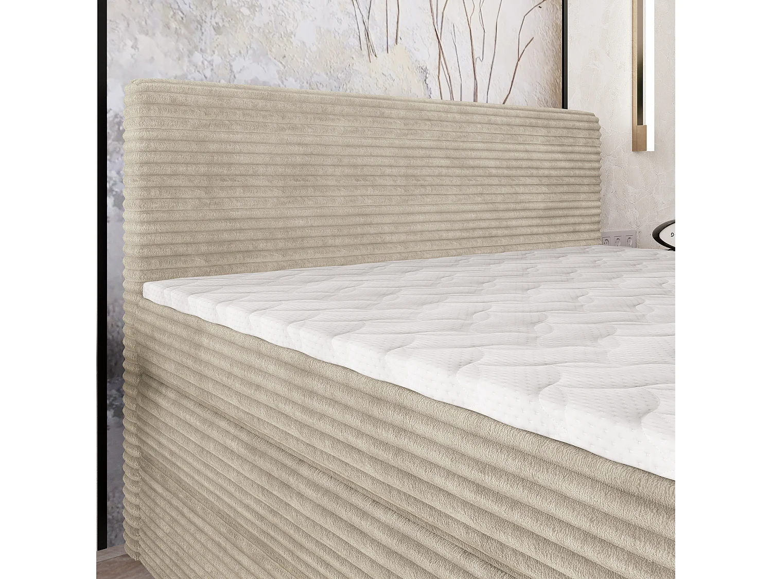 Boxspringbed LUNERA 140x200 cm Set met hoofdbord, bedbodem en matras, Crème